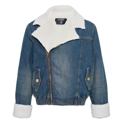 Balmain Ecoshearling Denim Jacket In Blue