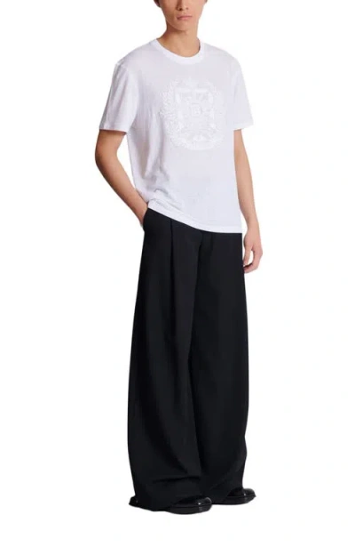 Balmain Écusson Embroidered Linen T-shirt In White