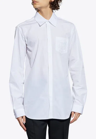 Balmain Écusson Embroidered Long-sleeved Shirt In White