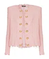 Balmain Tweed Jacket With All-over Sequins And Structured Shoulders In Pink