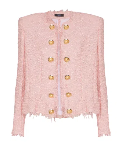 Balmain Edge-to-edge Sequin Tweed Jacket In Pink