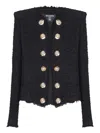 Balmain Tweed Jacket With Frayed Edges And Gold-tone Buttons