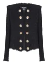 Balmain Tweed Jacket With Frayed Edges And Gold-tone Buttons