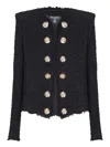 Balmain Edge-to-edge Silky Tweed Jacket In Black