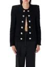 Balmain Edge-to-edge Silky Tweed Jacket In Black