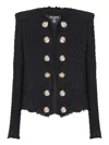 Balmain Tweed Jacket With Frayed Edges And Gold-tone Buttons
