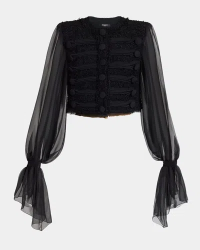 Balmain Tweed And Silk-chiffon Jacket In Animal Print
