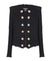 Balmain Tweed Jacket With Frayed Edges And Gold-tone Buttons