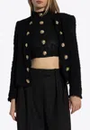 Balmain Edge-to-edge Silky Tweed Jacket In Black