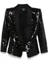 Balmain Sequined Double-breasted Satin Tailored Jacket In Black  