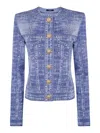 Balmain Effect Denim Cardigan In Blue