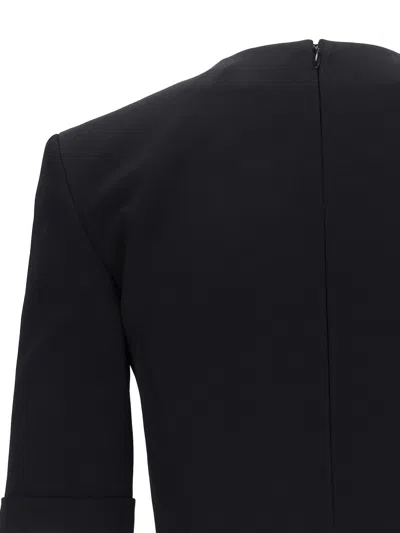 Balmain Women's Short Sleeve Buttoned Cross Collar Top In Black