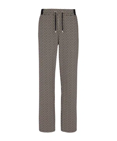 Balmain Monogram-jacquard Drawstring-waistband Track Pants In Beige