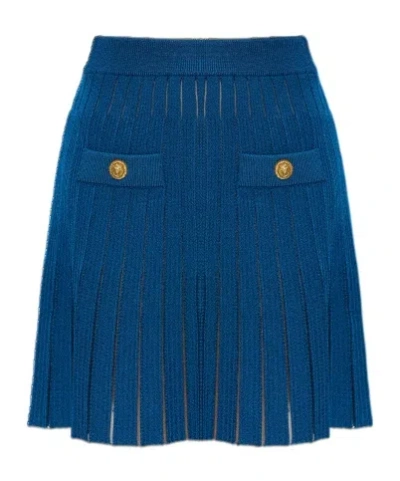 Balmain Elastic Waist Midi Skirt In Blue