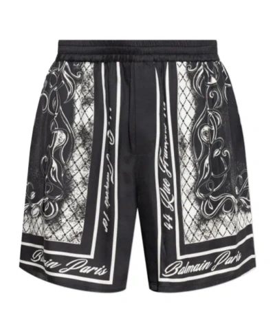 Balmain Logo-print Silk-blend Shorts In Black