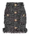 Balmain Fringed Tweed Short Skirt In Black