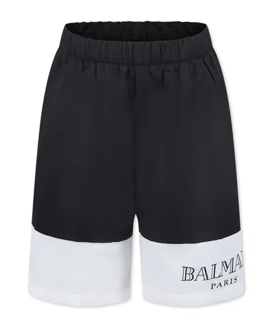 Balmain Kids' Elastic Waist Swimming Trunks In Black