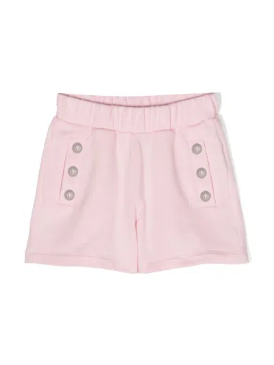 Balmain Kids' Elasticated Cotton Shorts In Pink