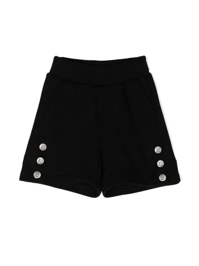 Balmain Kids' Elasticated-waistband Cotton Shorts In Black