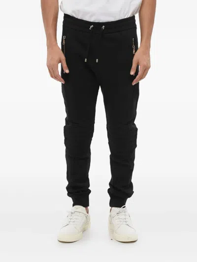 Balmain Brushed Cotton Biker Joggers With Embossed Logo In Black