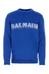 Balmain Maglione In Misto Lana Blu Elettrico   Uomo In Royal Blue