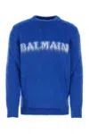 Balmain Maglione In Misto Lana Blu Elettrico   Uomo