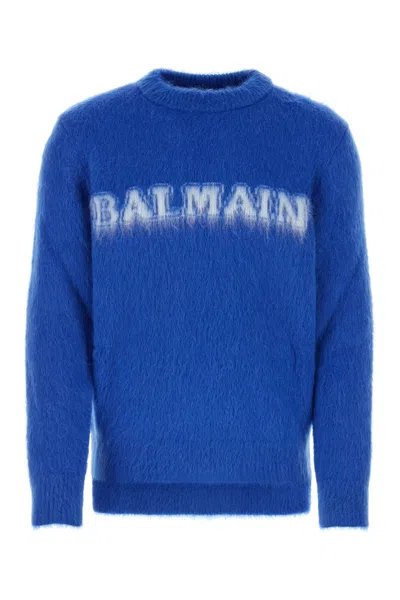 BALMAIN ELECTRIC BLUE WOOL BLEND SWEATER