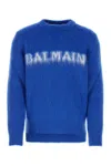 Balmain Maglione In Misto Lana Blu Elettrico   Uomo