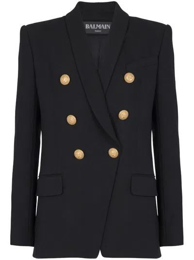Balmain Elegant Black Double-breasted Wool Jacket