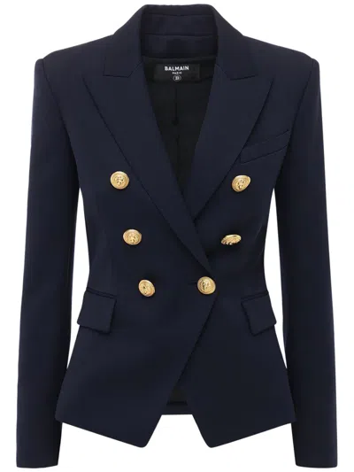 Balmain Elegant Dark Blue Double-breasted Blazer