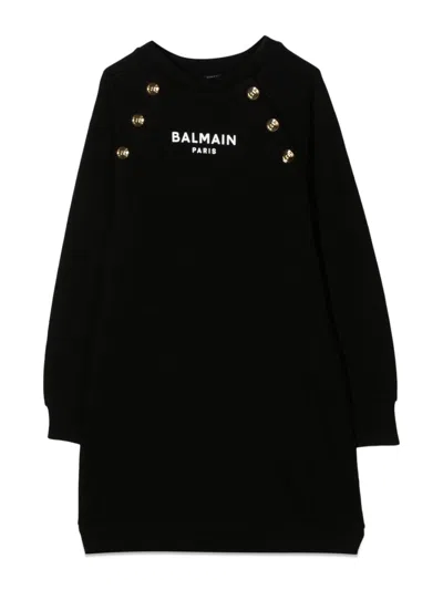Balmain Elegant Gold Buttons Mini Dress For Girls In White