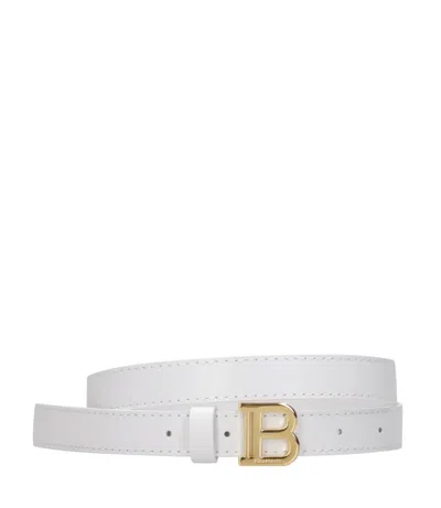 Balmain Elegant Leather Belt In White/gold