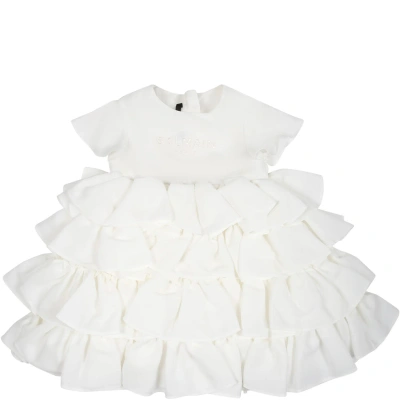 Balmain Elegant White Dress For Baby Girl With Logo