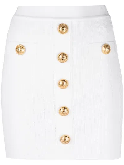 Balmain Chic Button-detail Knit Miniskirt For Women In White