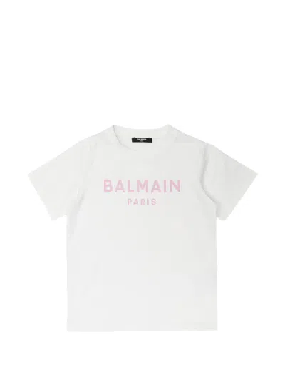 Balmain Elevated Logo Neck T-shirt For Girls - Relaxed Fit In White
