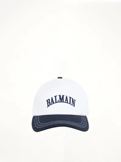 Balmain Emb Bicolor Cotton Cap In White