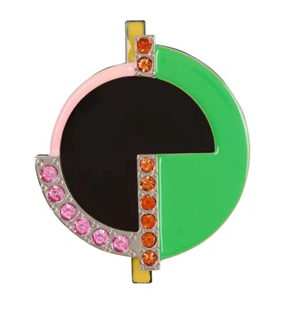 Balmain Embellished Art Deco Brooch In Green