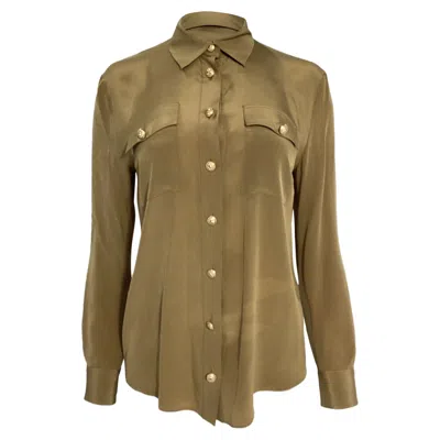 Balmain Embellished-button Long Sleeve Shirt In Green Silk