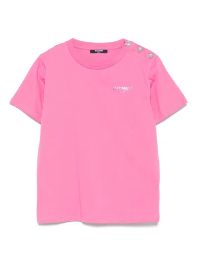 Balmain Kids' Embellished-button T-shirt In Pink