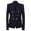 Balmain Embellished Buttons Double-breasted Blazer In Navy Blue Wool In Blue