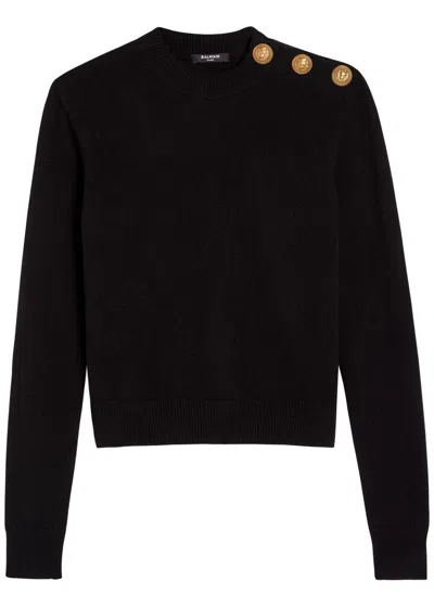 Balmain Embellished Cashmere And Wool-blend Sweatshirt In Black