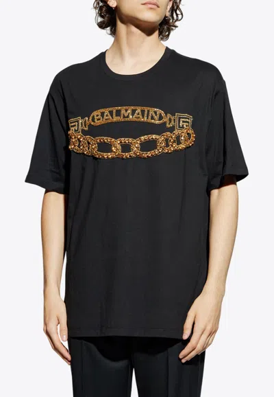 Balmain Embellished Chain T-shirt In Blue