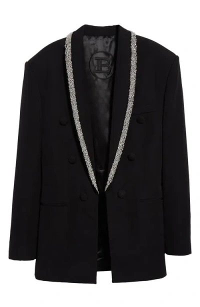 Balmain Grain De Poudre Jacket With Embroidered Collar In Black