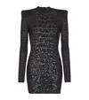 Balmain Sequin-embellished Crocodile-knit Mini Dress In Black