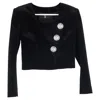 Balmain Embellished Cropped Blazer In Black Velvet In Black