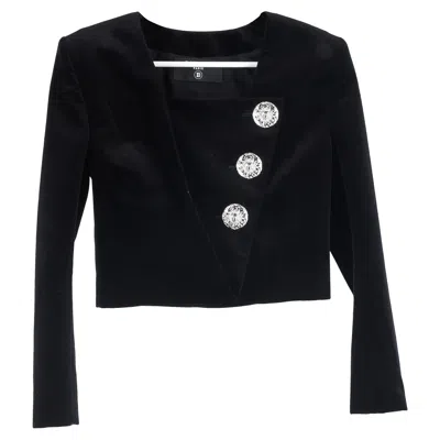 Balmain Embellished Cropped Blazer In Black Velvet