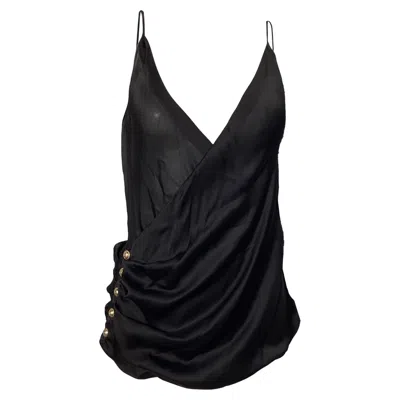 Balmain Embellished Cross Front Tank Top In Black Silk