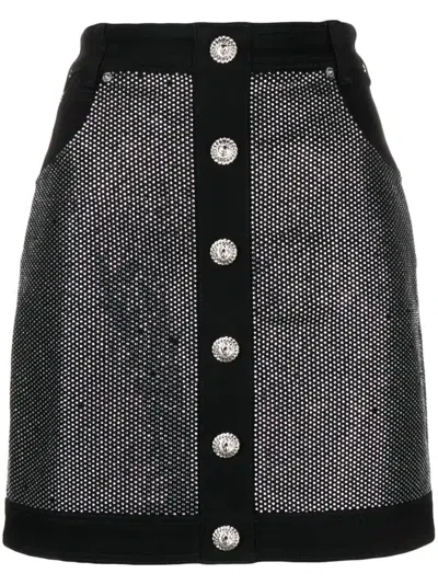 Balmain Embellished Denim Miniskirt