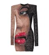 Balmain Embellished Face Mini Dress In Black
