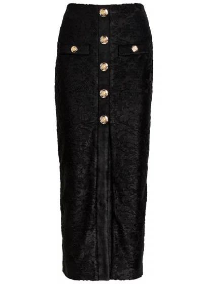 BALMAIN BALMAIN EMBELLISHED FLOCKED TERRY MIDI SKIRT